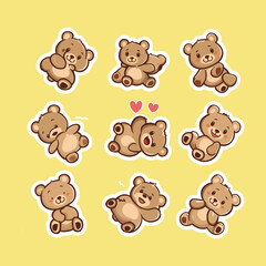 collection of cute teddy bear vector stickers