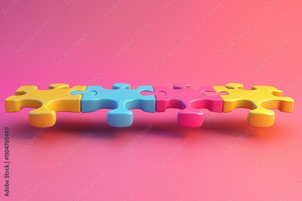 Poster colorful puzzle pieces connect on a gradient background, symbolizing unity and problem-solving.