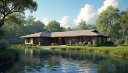 Obraz premium Elegant lakeside retreat perfect for serene escapes