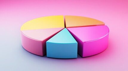Obraz premium Colorful 3D Pie Chart with Vibrant Sections on Gradient Background