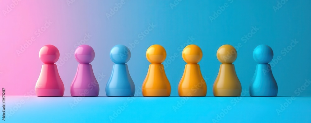 Poster a vibrant row of colorful game pieces stands against a gradient background, creating a playful and e