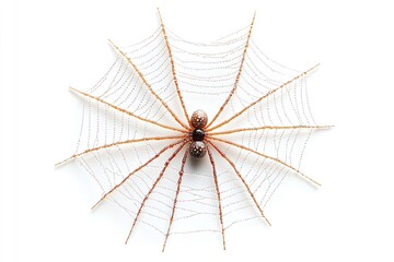Fototapeta premium Excellent quality spider web isolated on a white backdrop. Generative Ai