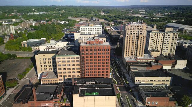 Aerial view of Youngstown State University campus in Youngstown downtown, Ohio was founded in 1908.