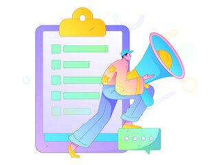 Invite friends to conduct questionnaire flat vector concept operation hand drawn illustration
