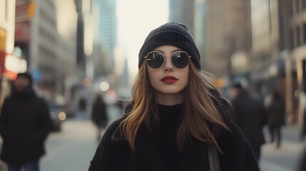 Obraz premium Portrait of a stylish young woman in Toronto. Generative AI 
