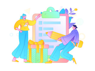 Invite friends to conduct questionnaire flat vector concept operation hand drawn illustration
