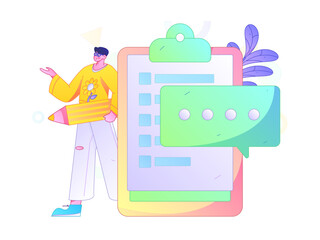 Invite friends to conduct questionnaire flat vector concept operation hand drawn illustration
