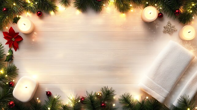 Christmas table setting with candles and decorations