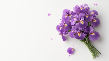 Beautiful Purple Iris Bouquet Displayed on White Background