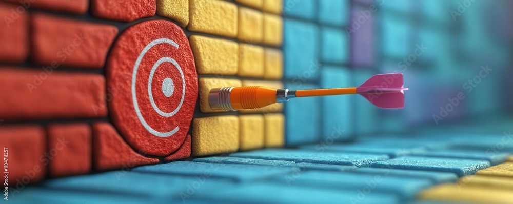 Poster a dart is embedded in a colorful target on a textured wall, emphasizing precision and focus in a vis
