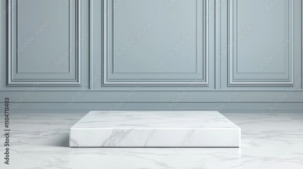 Poster elegant gray background with marble platform for display or presentation