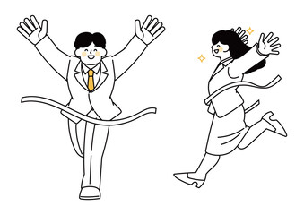 ゴールをしたビジネスマンの男性と女性