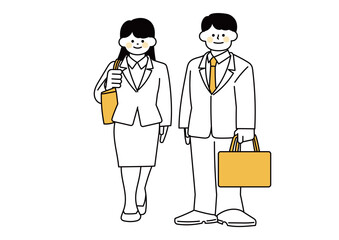 こちらを見て立っているスーツの男性と女性