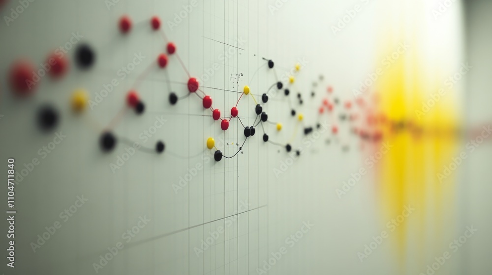 Poster abstract data visualization with dots and colorful lines on a wall