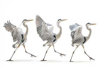 Obraz premium Excellent quality heron bundle picture standing and flying alone on a white backdrop. Generative Ai