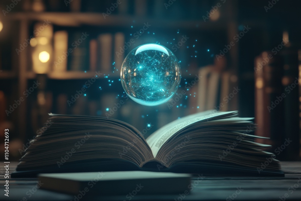 Poster an open book with a glowing orb above it, symbolizing knowledge and imagination