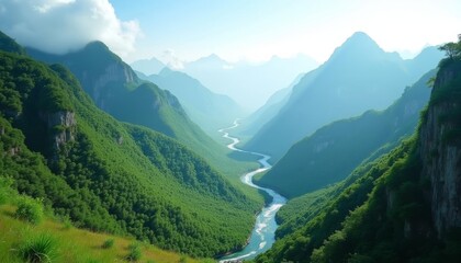 Fototapeta premium Enchanting Valley A Journey Through Natures Grandeur