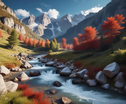Scenic view of rushing creek in Vallon Popera with majestic Croda Rossa mountain backdrop, rushing, outdoor, mountain