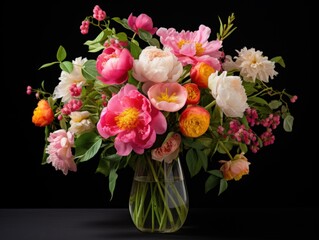 Fototapeta premium a beautiful bouquet of colorful flowers in a glass vase