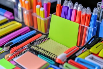 A colorful assortment of stationery items for organization and creativity.