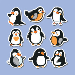 collection of cute penguin vector stickers