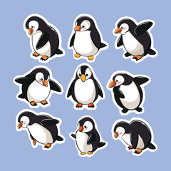 collection of cute penguin vector stickers