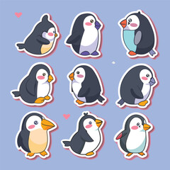 collection of cute penguin vector stickers