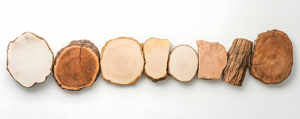 Intricate cross sections of various logs showcasing unique textures and colors. These natural wood slices highlight beauty of nature patterns and grain variations