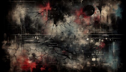 Abstract Dark Art Featuring Cracks and Red Splashes