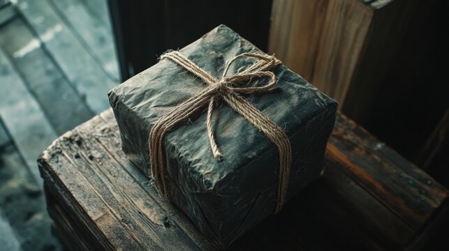 wrapped gift box on wooden surface