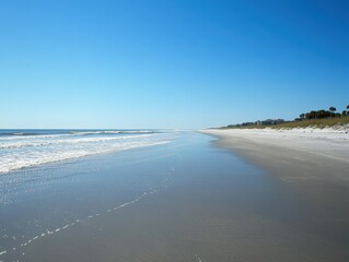 serene beach landscape with calm waves and clear blue sky