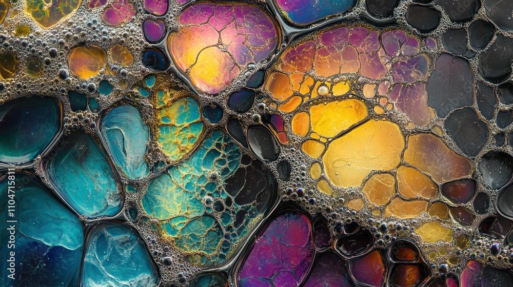 Aufkleber a colorful abstract pattern resembling bubbles and marbling in vibrant hues.