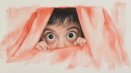Child Hiding Under Blanket in Watercolor Illustration