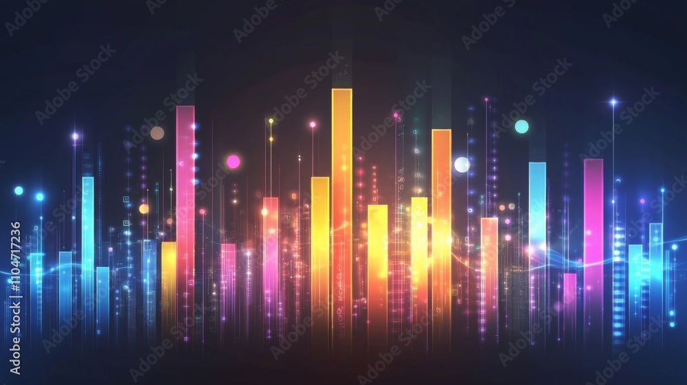 Poster vibrant colorful sound wave visualization with bright light effects