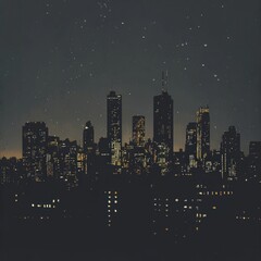 Fototapeta premium city skyline at night with illuminated buildings and a moody atmosphere