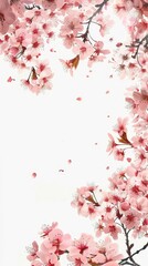 A serene image of pink cherry blossoms framing a light background, evoking a sense of tranquility and beauty in nature.