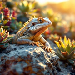 Fototapeta premium A collared lizard basks in the warm sun.