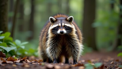 Fototapeta premium Wild raccoon in the forest looking alert