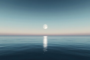 serene ocean view with full moon reflecting on calm water