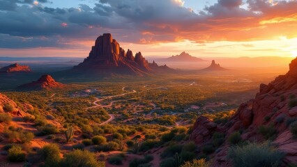 Fototapeta premium Aerial panorama of Papago Park's diverse terrain.