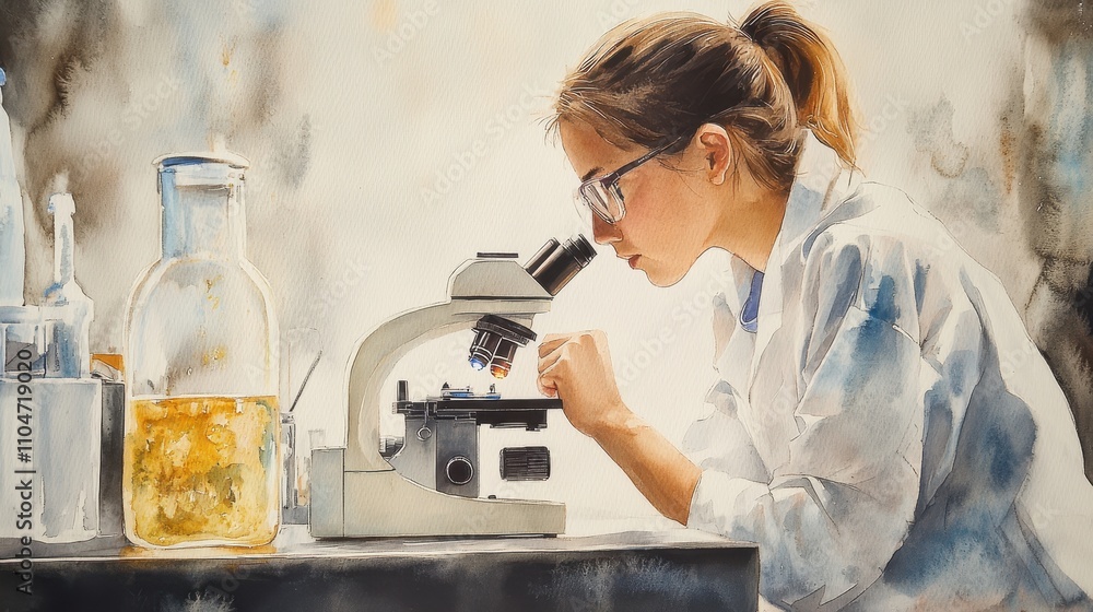 Poster student engaged in learning with a microscope