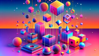 Obraz premium Vibrant Abstract Composition Featuring Geometric Shapes and Spheres