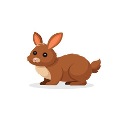 Fluffy brown rabbit isolated flat vector illustration on white background