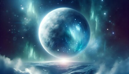 Obraz premium Celestial Sphere Above a Frozen Expanse of Space