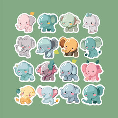 collection of cute elephant vector stickers