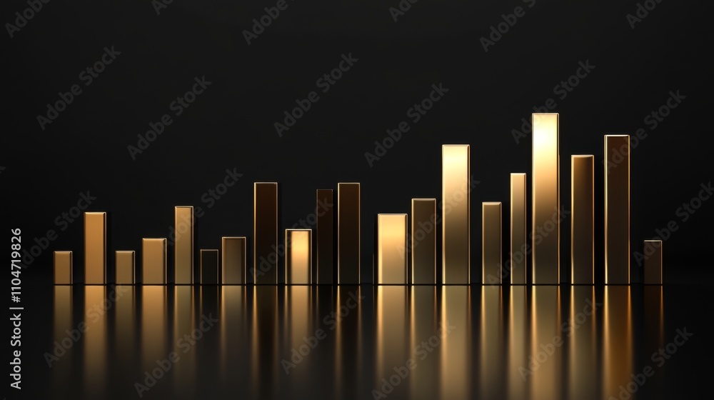 Fototapete golden bar graph with reflection on dark background