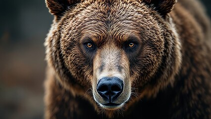 AI-created close-up brown bear portrait; high depth of field.