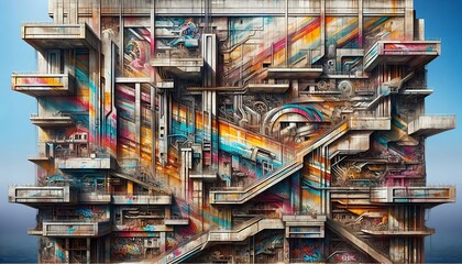 Abstract Futuristic Cityscape Building With Graffiti Art