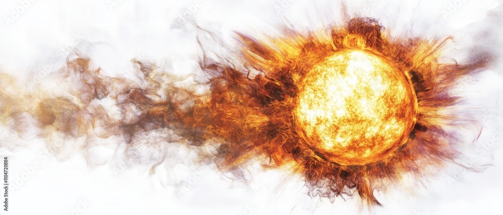 Poster abstract representation of the sun with fiery elements and dynamic movement
