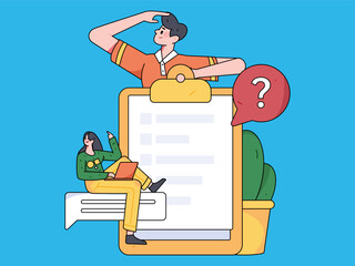 Invite friends to conduct questionnaire flat vector concept operation hand drawn illustration
